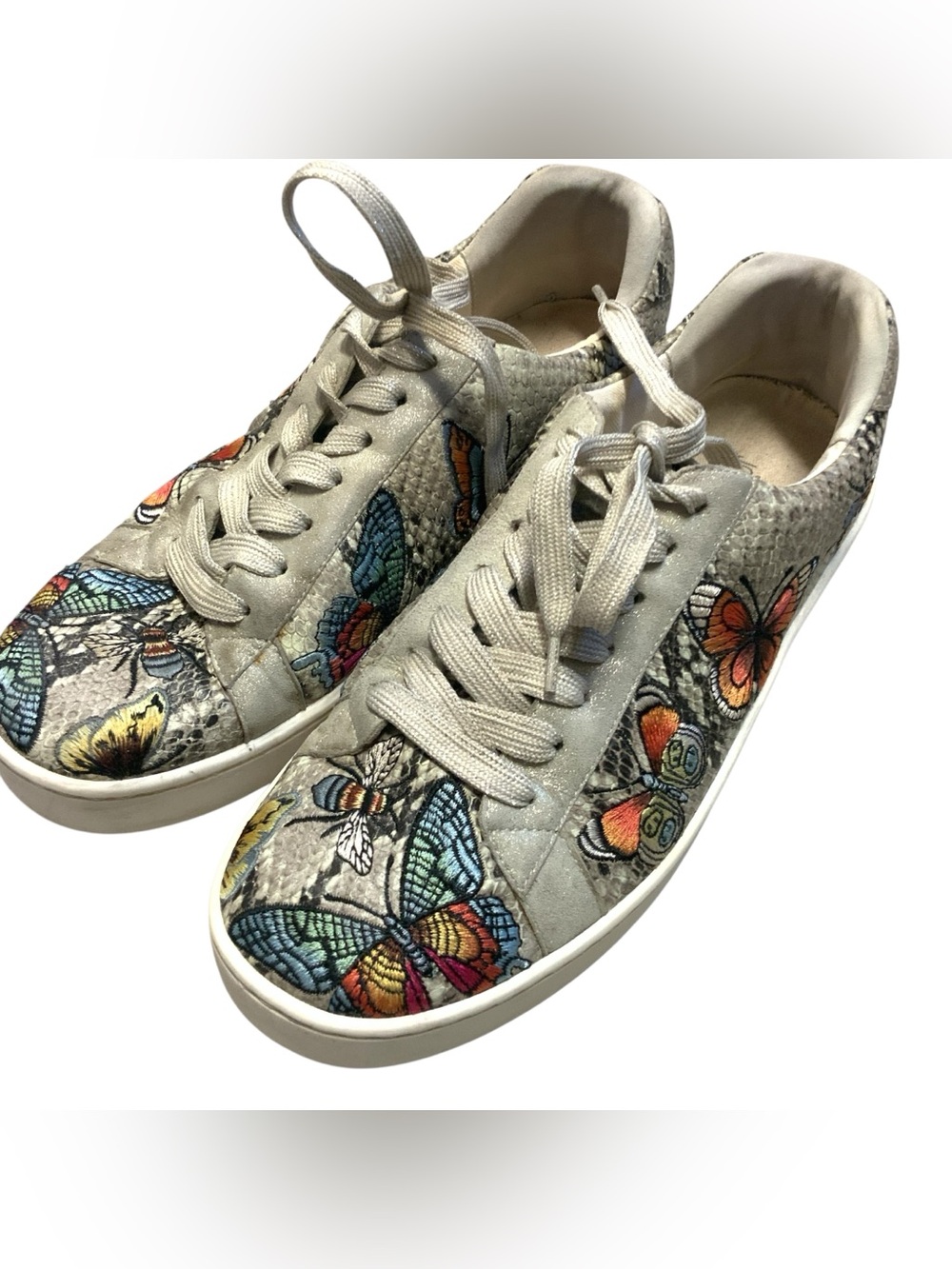 Johnny Was Embroidered Butterfly and Bees Snake Embossed Leather  Sneakers 9
